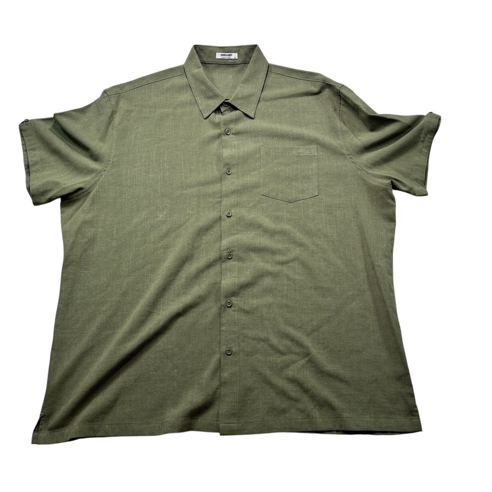 Coofandy Mens Short Sleeve Button Down Shirt Olive Green Textured 2XL #K35